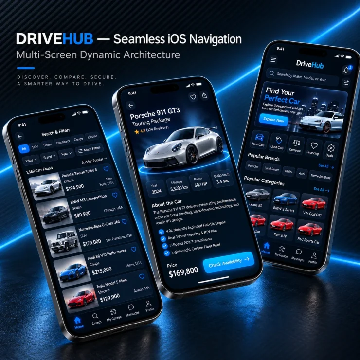 DriveHub Neon Automotive UI Showcase