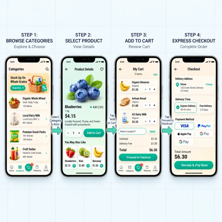 Four-Step Grocery Shopping App Walkthrough